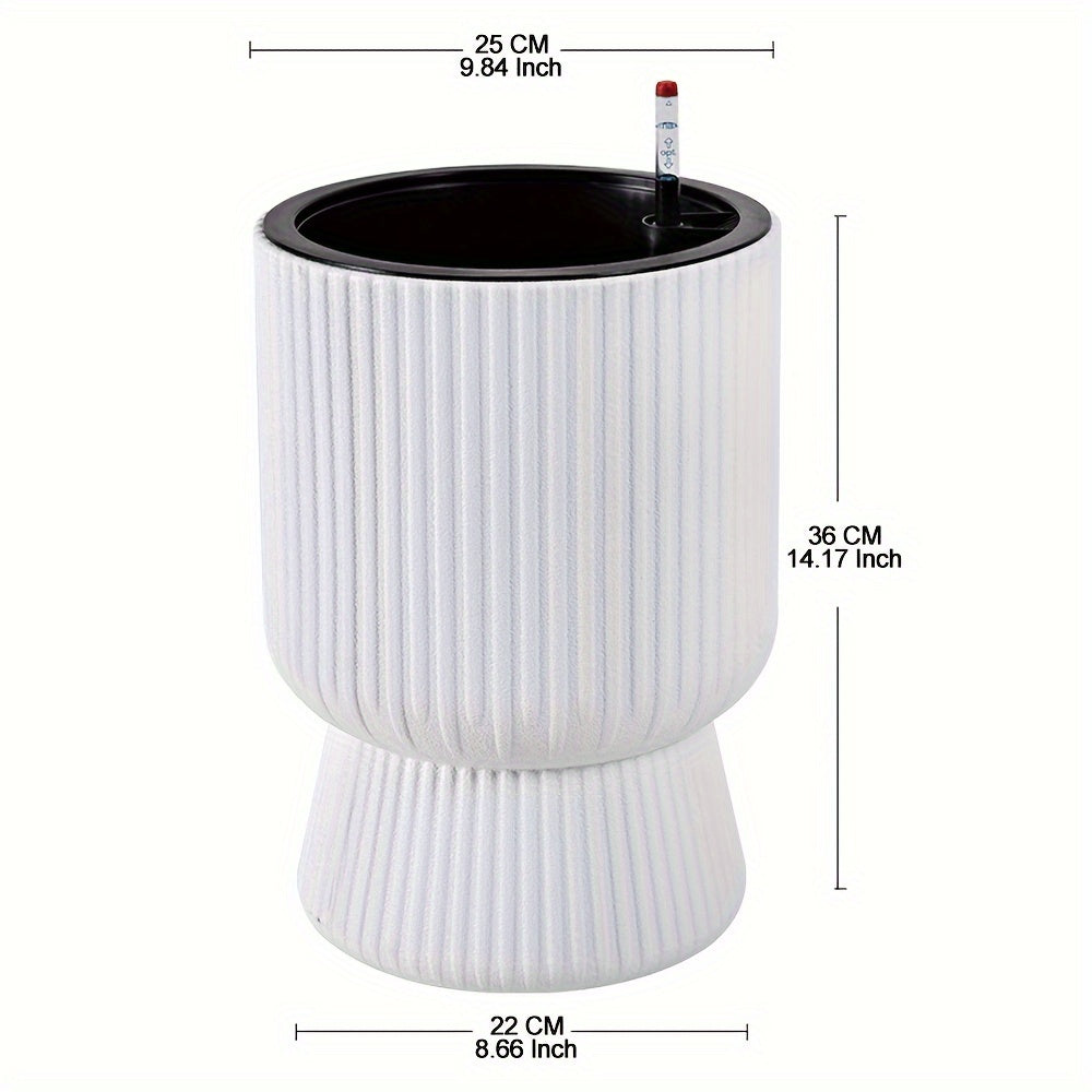 White Self-Watering Flower Pot with Water Level Indicator – Modern Wine Glass Shaped Indoor Planter for Houseplants