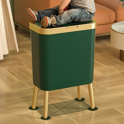 15L Modern Odor-Sealing Trash Can with Elevated Legs – Slim Flip-Top Waste Bin with Metallic Trim for Kitchen, Bathroom & Living Room