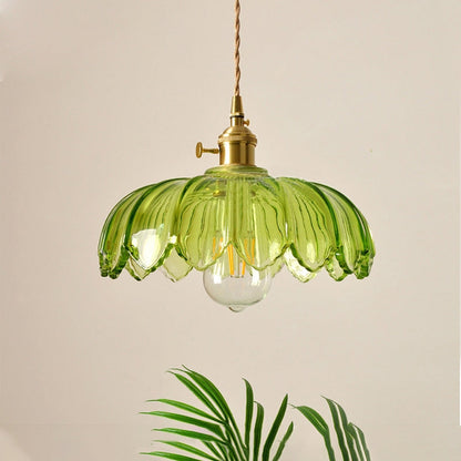 Vintage Flower Glass Pendant Light – Colorful Floral Hanging Lamp for Kitchen Island, Dining Room & Bedroom