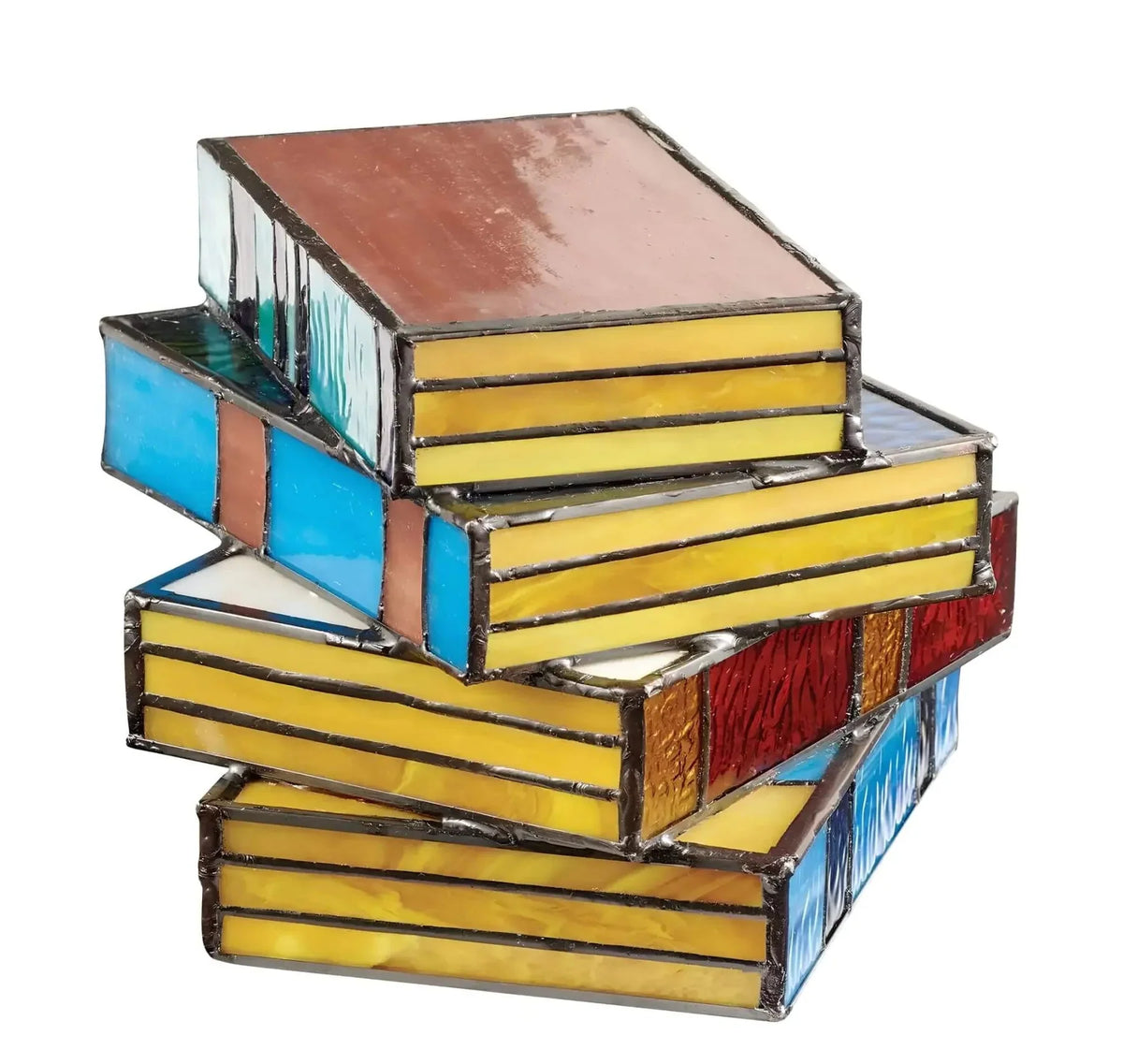 Stained Glass Book Lamp – Handcrafted Tiffany-Style Stacked Books Night Light, Decorative Table Lamp