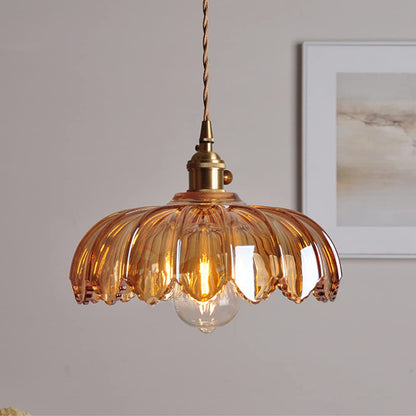 Vintage Flower Glass Pendant Light – Colorful Floral Hanging Lamp for Kitchen Island, Dining Room & Bedroom