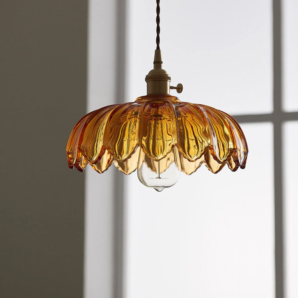Vintage Flower Glass Pendant Light – Colorful Floral Hanging Lamp for Kitchen Island, Dining Room & Bedroom