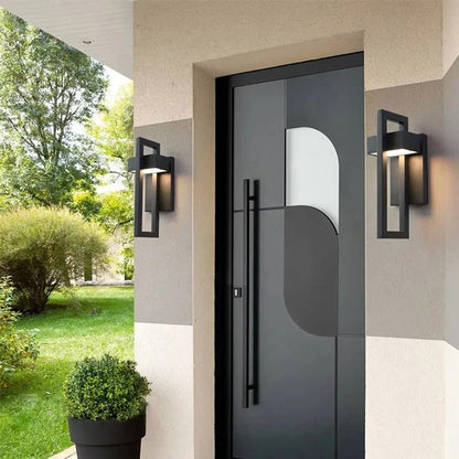 Modern Scandinavian Outdoor LED Wall Light – Geometric Aluminum & Acrylic Rectangular Fixture, 10W or 12W, Warm or Cool White