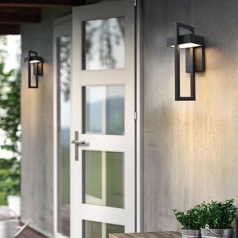 Modern Scandinavian Outdoor LED Wall Light – Geometric Aluminum & Acrylic Rectangular Fixture, 10W or 12W, Warm or Cool White