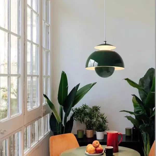 Flora Layered Dome LED Pendant Light – Modern Nordic Retro Ceiling Lamp in Black, White, Green or Orange for Kitchen & Dining