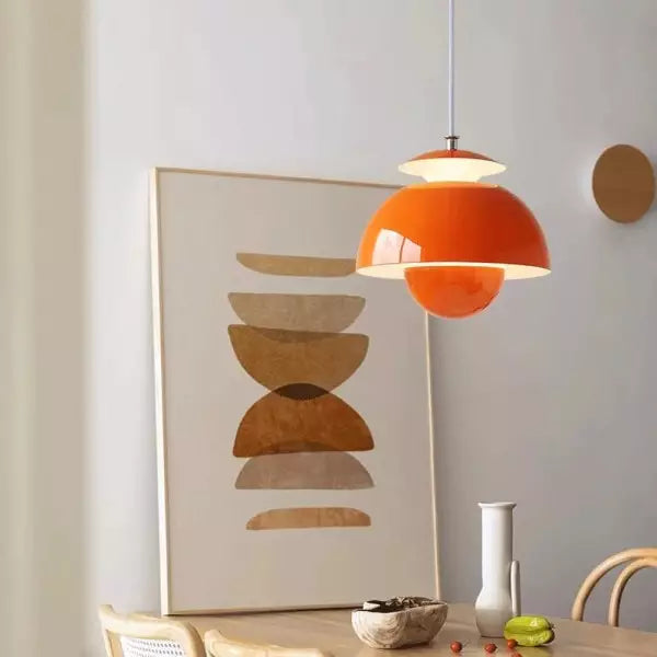 Flora Layered Dome LED Pendant Light – Modern Nordic Retro Ceiling Lamp in Black, White, Green or Orange for Kitchen & Dining