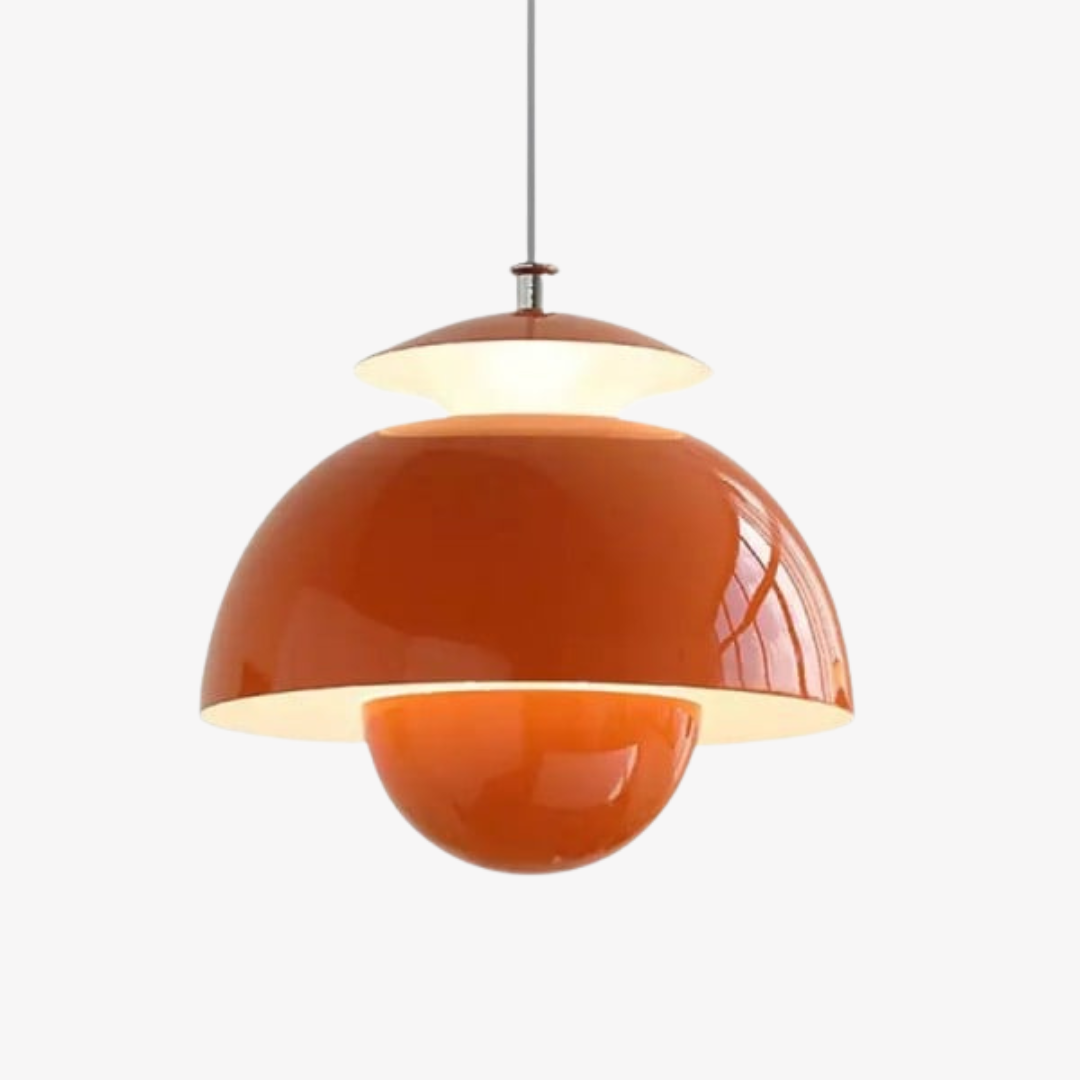 Flora Layered Dome LED Pendant Light – Modern Nordic Retro Ceiling Lamp in Black, White, Green or Orange for Kitchen & Dining