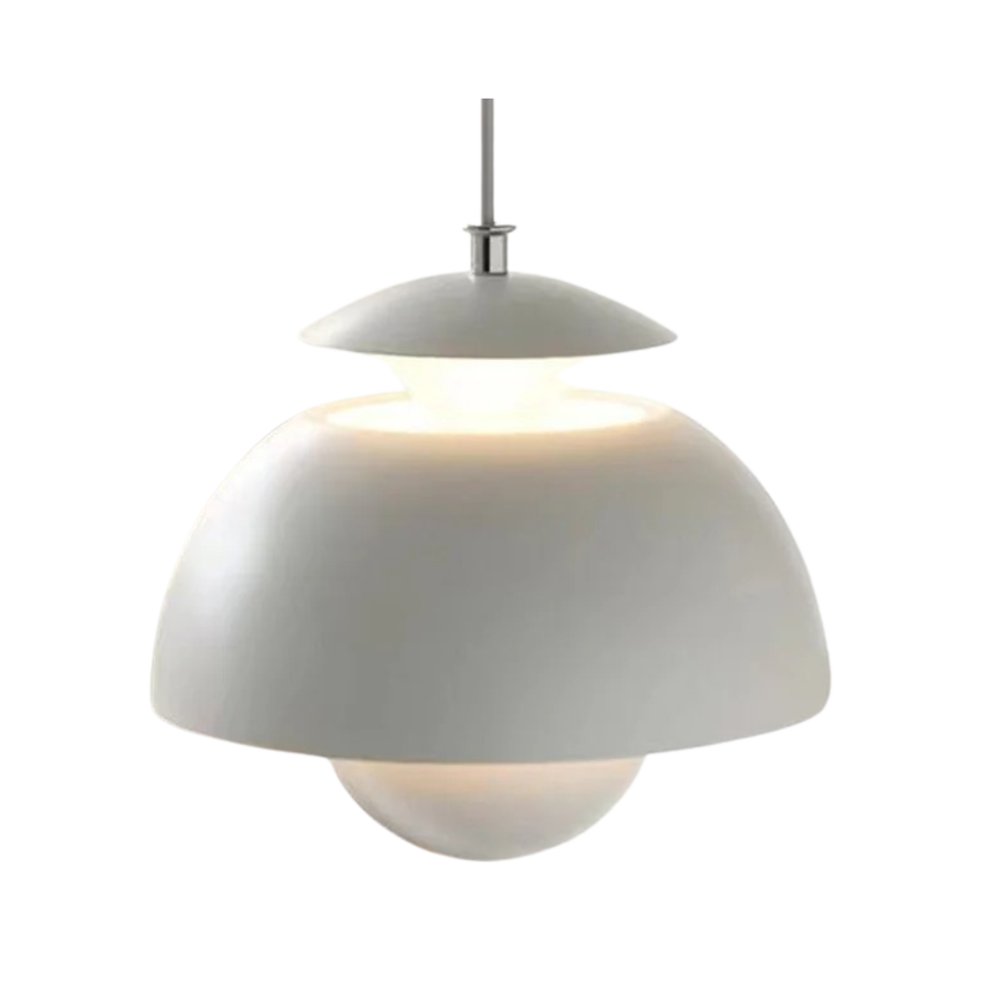 Flora Layered Dome LED Pendant Light – Modern Nordic Retro Ceiling Lamp in Black, White, Green or Orange for Kitchen & Dining