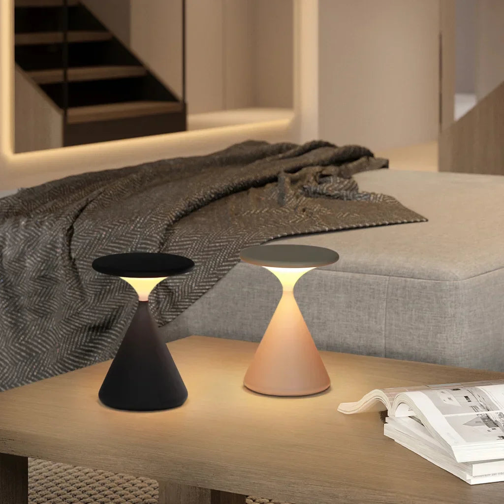 Aurora Hourglass Wireless Table Lamp – USB Rechargeable Cordless Touch-Dimmable LED Lamp in White, Grey or Black