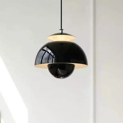 Flora Layered Dome LED Pendant Light – Modern Nordic Retro Ceiling Lamp in Black, White, Green or Orange for Kitchen & Dining