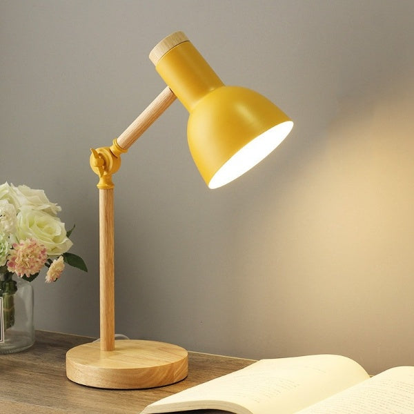 Scandinavian Wooden LED Desk Lamp – Adjustable Arm & Rotating Shade, Warm or Cool White Reading Light for Study & Office