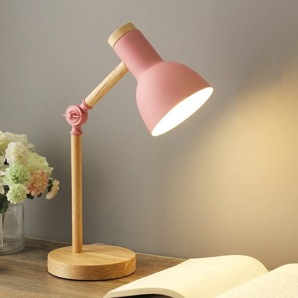 Scandinavian Wooden LED Desk Lamp – Adjustable Arm & Rotating Shade, Warm or Cool White Reading Light for Study & Office