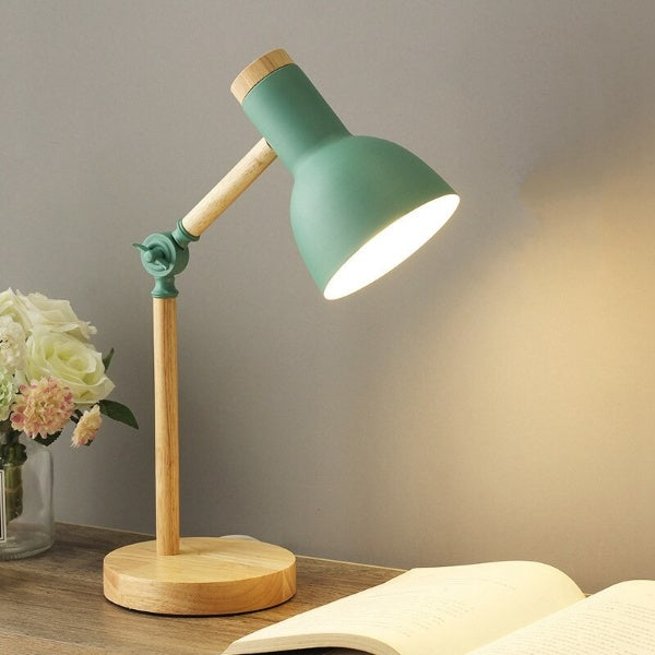 Scandinavian Wooden LED Desk Lamp – Adjustable Arm & Rotating Shade, Warm or Cool White Reading Light for Study & Office