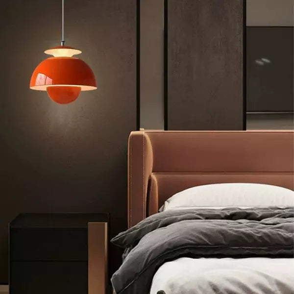 Flora Layered Dome LED Pendant Light – Modern Nordic Retro Ceiling Lamp in Black, White, Green or Orange for Kitchen & Dining