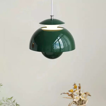 Flora Layered Dome LED Pendant Light – Modern Nordic Retro Ceiling Lamp in Black, White, Green or Orange for Kitchen & Dining