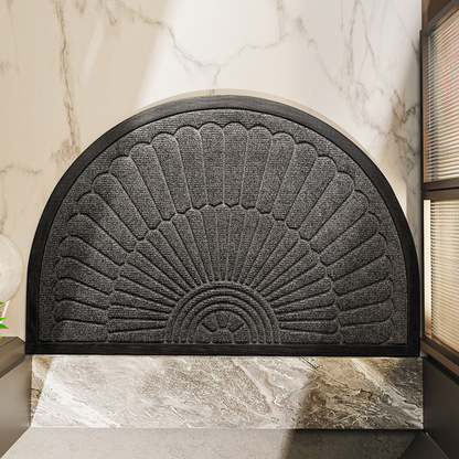 Non-Slip Semi-Circular Rubber Door Mat – Heavy-Duty Dirt & Moisture Trapping Entryway Mat in Dark Grey or Beige Brown