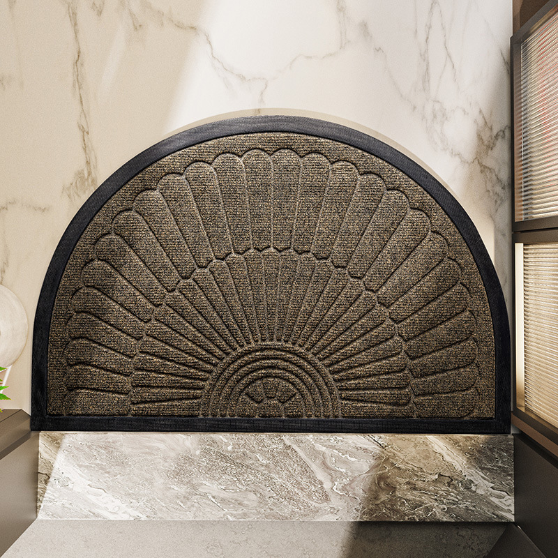 Non-Slip Semi-Circular Rubber Door Mat – Heavy-Duty Dirt & Moisture Trapping Entryway Mat in Dark Grey or Beige Brown