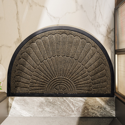 Non-Slip Semi-Circular Rubber Door Mat – Heavy-Duty Dirt & Moisture Trapping Entryway Mat in Dark Grey or Beige Brown