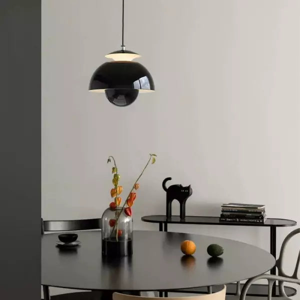 Flora Layered Dome LED Pendant Light – Modern Nordic Retro Ceiling Lamp in Black, White, Green or Orange for Kitchen & Dining