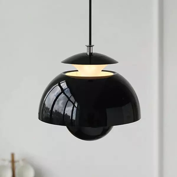 Flora Layered Dome LED Pendant Light – Modern Nordic Retro Ceiling Lamp in Black, White, Green or Orange for Kitchen & Dining