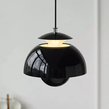 Flora Layered Dome LED Pendant Light – Modern Nordic Retro Ceiling Lamp in Black, White, Green or Orange for Kitchen & Dining