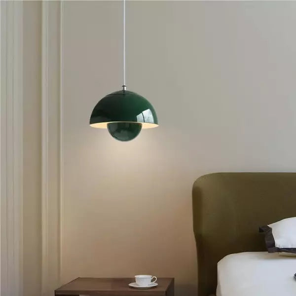 Flora Layered Dome LED Pendant Light – Modern Nordic Retro Ceiling Lamp in Black, White, Green or Orange for Kitchen & Dining