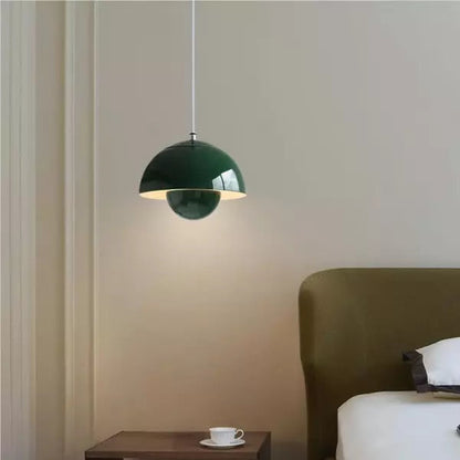 Flora Layered Dome LED Pendant Light – Modern Nordic Retro Ceiling Lamp in Black, White, Green or Orange for Kitchen & Dining