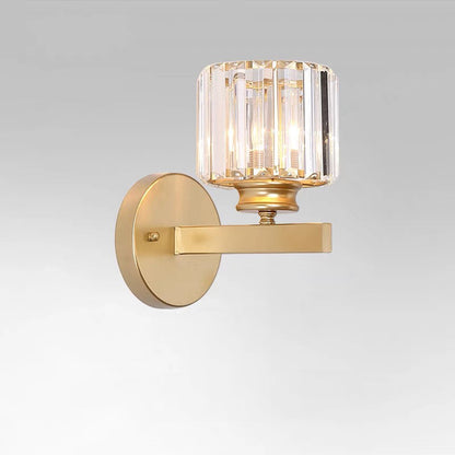 Modern Crystal Glass & Iron Wall Sconce – Round or Square Luxury Wall Light in Black or Gold, 15 x 24 cm, Bedroom & Hallway
