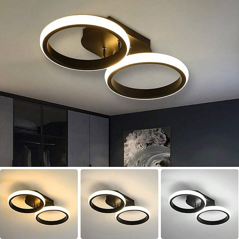 Halo Overlapping Ring LED Ceiling Light – Modern 2 or 3 Ring Flush Mount Fixture, Warm or Cool White for Living Room