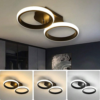 Halo Overlapping Ring LED Ceiling Light – Modern 2 or 3 Ring Flush Mount Fixture, Warm or Cool White for Living Room