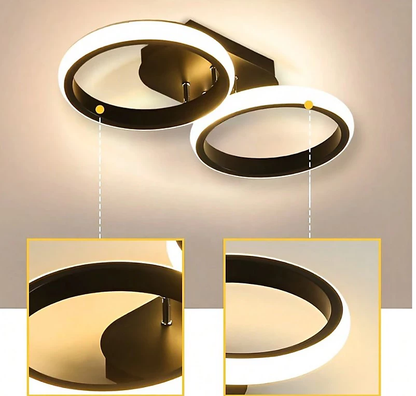 Halo Overlapping Ring LED Ceiling Light – Modern 2 or 3 Ring Flush Mount Fixture, Warm or Cool White for Living Room