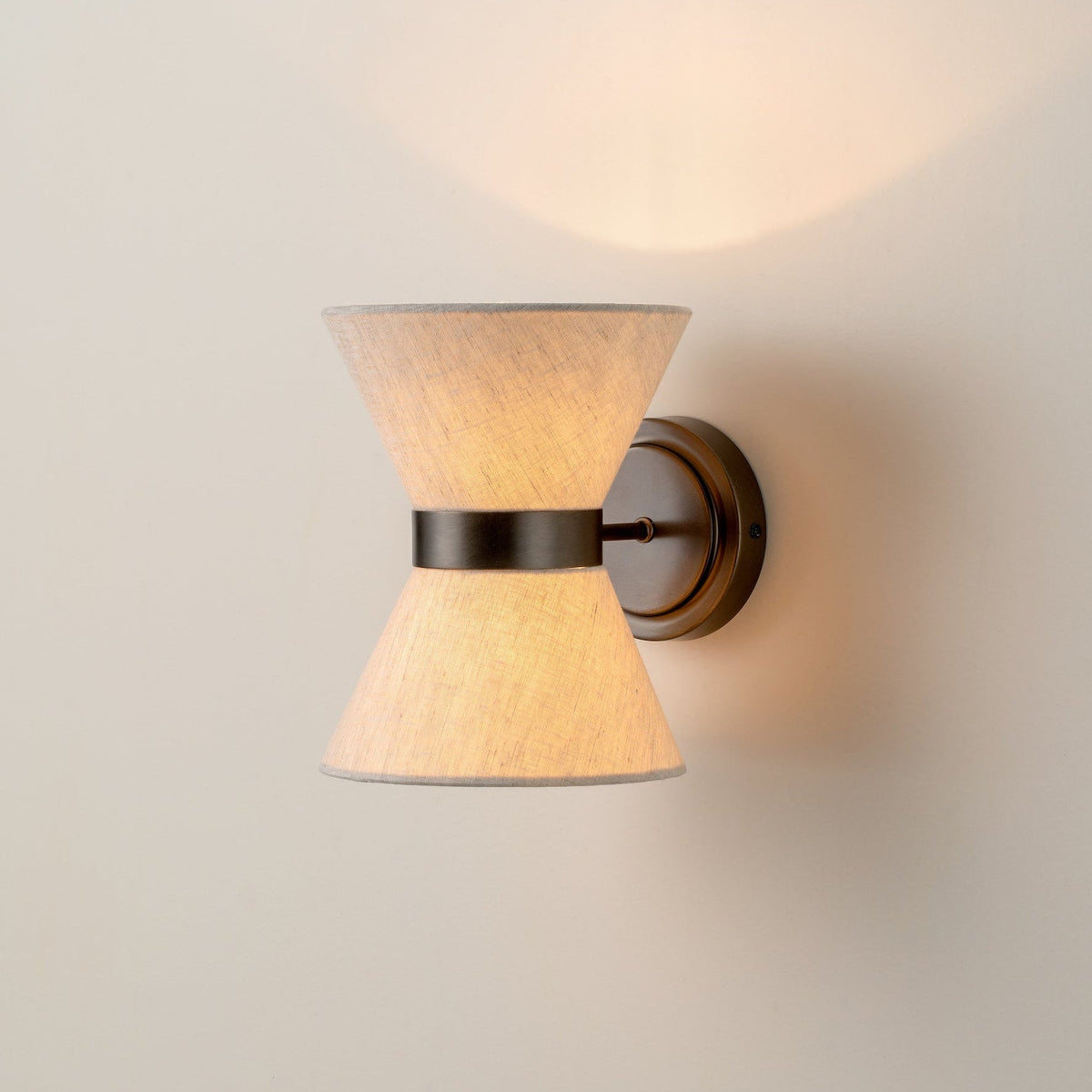 Aged Bronze & Linen Shade Wall Sconce – Timeless Modern Wall Light with Soft Warm Glow for Bedroom, Hallway & Living Room