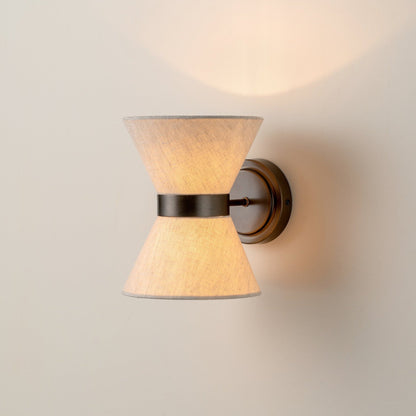 Aged Bronze & Linen Shade Wall Sconce – Timeless Modern Wall Light with Soft Warm Glow for Bedroom, Hallway & Living Room