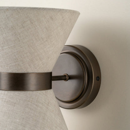 Aged Bronze & Linen Shade Wall Sconce – Timeless Modern Wall Light with Soft Warm Glow for Bedroom, Hallway & Living Room