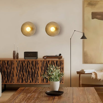 Rustic Handcrafted Wood-Look Circular Wall Sconce – LED Bulb Included, Warm or Cool White Wall Light for Bedroom & Dining