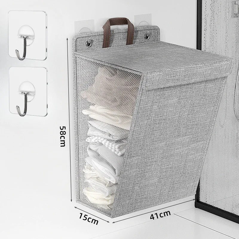 Wallora Foldable Wall-Mounted Laundry Basket – No-Drill Adhesive Clothes Hamper, Space-Saving Bathroom & Laundry Organizer