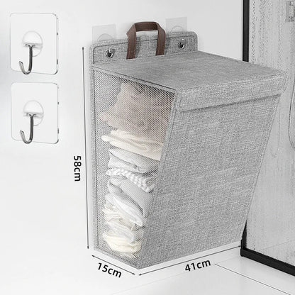 Wallora Foldable Wall-Mounted Laundry Basket – No-Drill Adhesive Clothes Hamper, Space-Saving Bathroom & Laundry Organizer