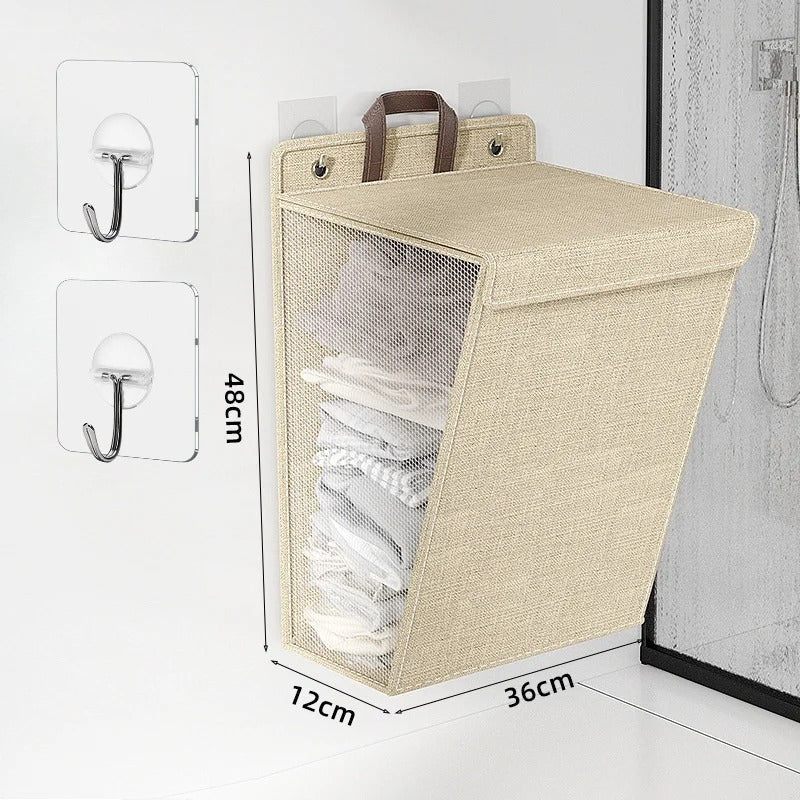 Wallora Foldable Wall-Mounted Laundry Basket – No-Drill Adhesive Clothes Hamper, Space-Saving Bathroom & Laundry Organizer