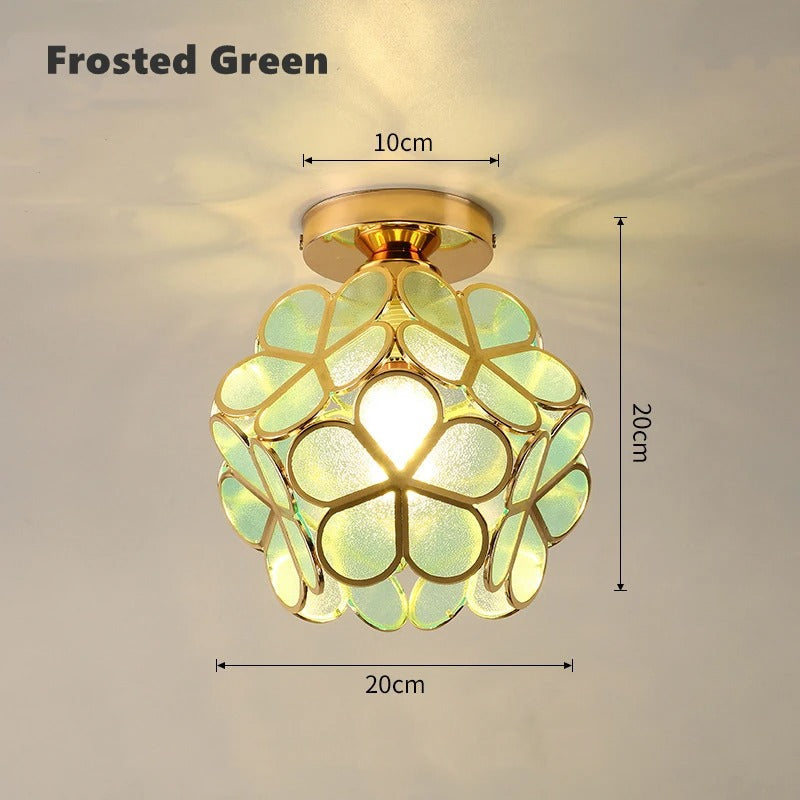 Nordic Petal Flower Ceiling Light – Acrylic Petal Ball Aisle Lamp with Gold Frame, 3-Color Light for Hallway & Bedroom
