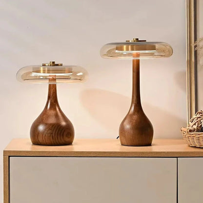 Andi Walnut, Brass & Glass Table Lamp – Modern 3-Setting LED Accent Lamp for Living Room, Bedroom & Study, 2 Sizes