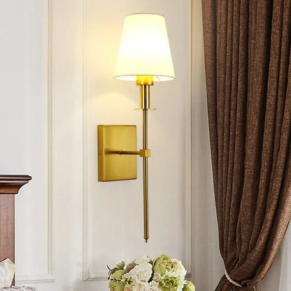 Nordic Elegance LED Wall Sconce – Iron Frame with Fabric Lampshade, Energy-Saving Bedside Wall Light in Gold or Black
