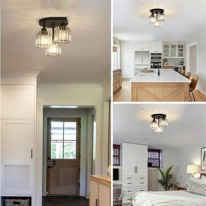 Modern Luxury Crystal Ceiling Light – 3-Light Semi-Flush Mount Chandelier in Gold or Black for Bedroom, Dining & Entryway