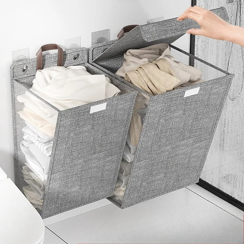 Wallora Foldable Wall-Mounted Laundry Basket – No-Drill Adhesive Clothes Hamper, Space-Saving Bathroom & Laundry Organizer