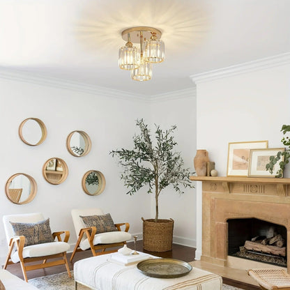 Modern Luxury Crystal Ceiling Light – 3-Light Semi-Flush Mount Chandelier in Gold or Black for Bedroom, Dining & Entryway