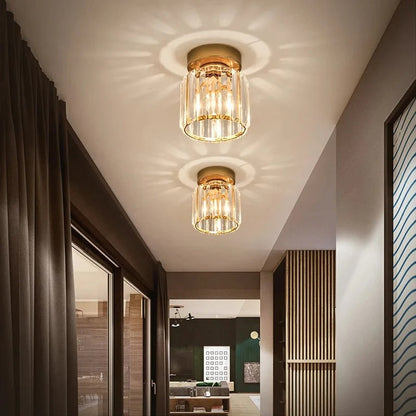 Compact Crystal Ceiling Light for Hallways & Corridors – Square or Round Flush Mount in Black or Gold for Foyer, Balcony & Closet