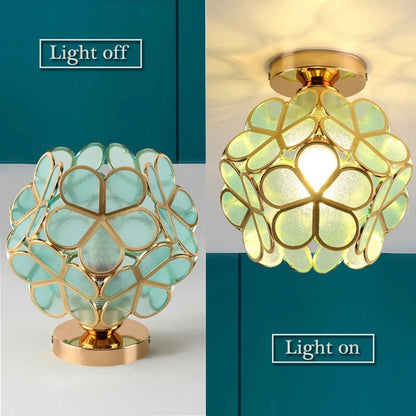 Nordic Petal Flower Ceiling Light – Acrylic Petal Ball Aisle Lamp with Gold Frame, 3-Color Light for Hallway & Bedroom