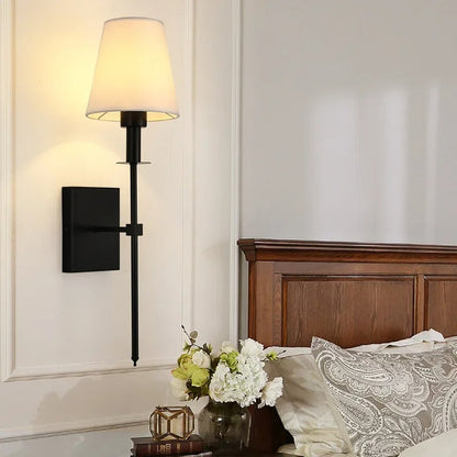 Nordic Elegance LED Wall Sconce – Iron Frame with Fabric Lampshade, Energy-Saving Bedside Wall Light in Gold or Black