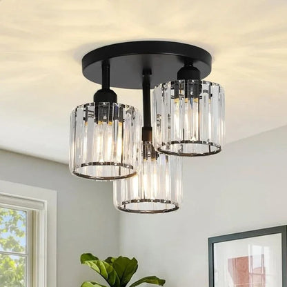 Modern Luxury Crystal Ceiling Light – 3-Light Semi-Flush Mount Chandelier in Gold or Black for Bedroom, Dining & Entryway