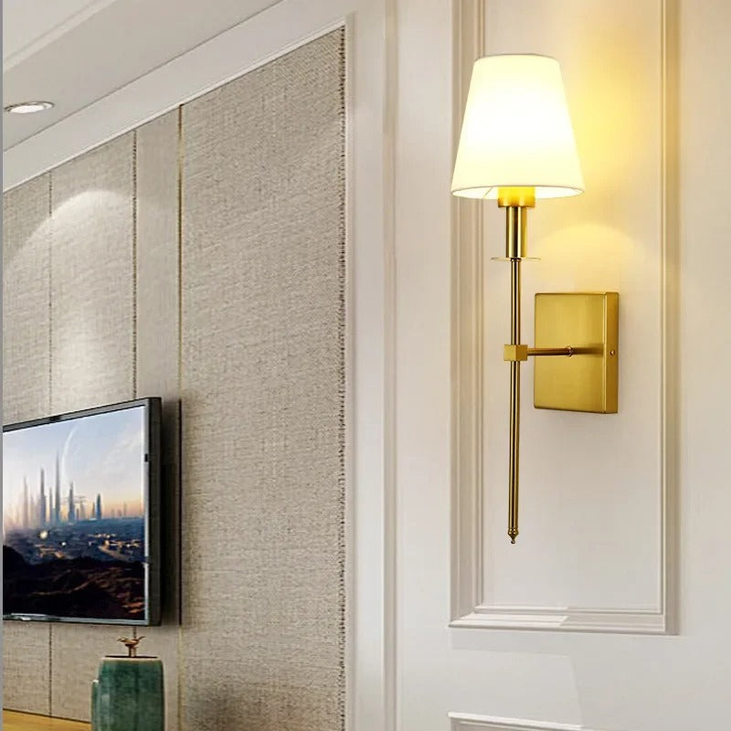 Nordic Elegance LED Wall Sconce – Iron Frame with Fabric Lampshade, Energy-Saving Bedside Wall Light in Gold or Black