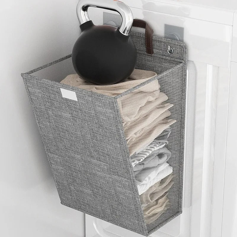 Wallora Foldable Wall-Mounted Laundry Basket – No-Drill Adhesive Clothes Hamper, Space-Saving Bathroom & Laundry Organizer